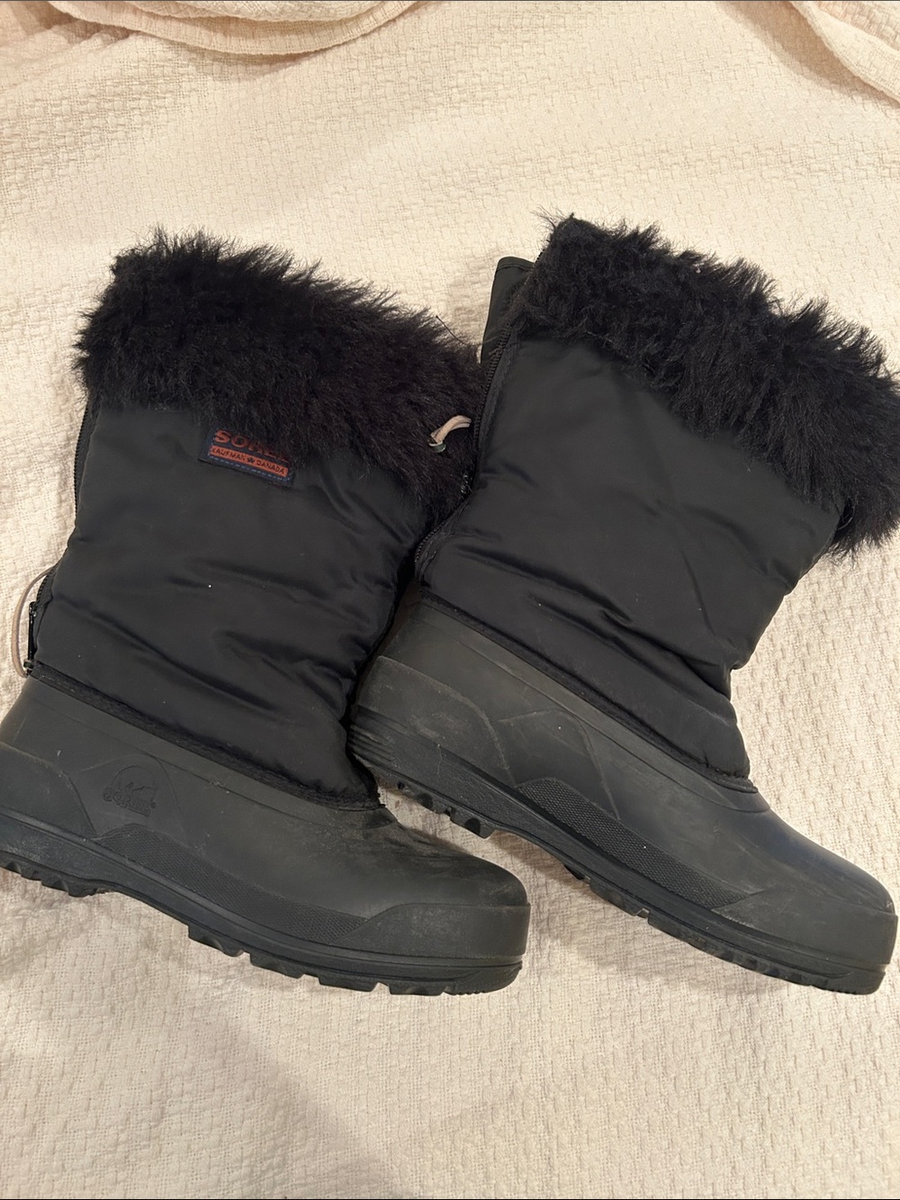 Sorel Black Kids Faux Fur Winter Pull-On Boots